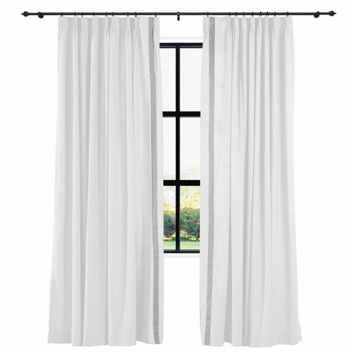 AMARA Polyester Linen Curtain Drapery With Decorative Trim Custom Sold Per Pair