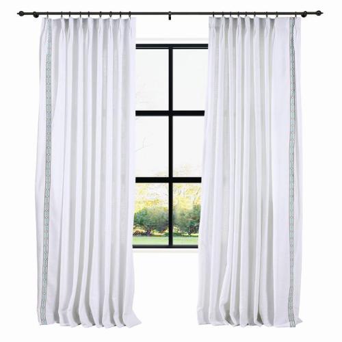 23 1432 AMARA Polyester Linen Curtain Drapery With Decorative Trim Custom Sold Per Pair