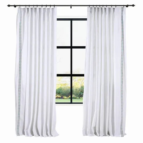 23 1432 AMARA Polyester Linen Curtain Drapery With Decorative Trim Custom Sold Per Pair