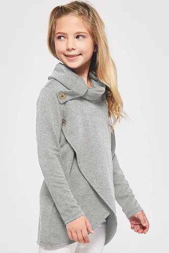 Gray Toddler Little Girls Turtleneck Blouse Top
