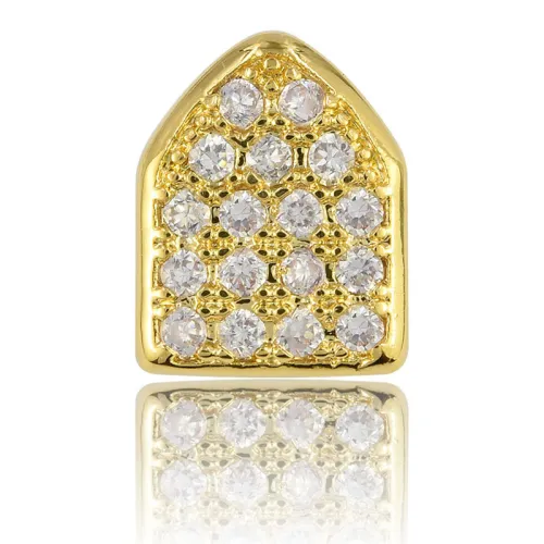 18k gold plated single tooth hip hop grillz bling cap canine teeth CZ iced-out grillz