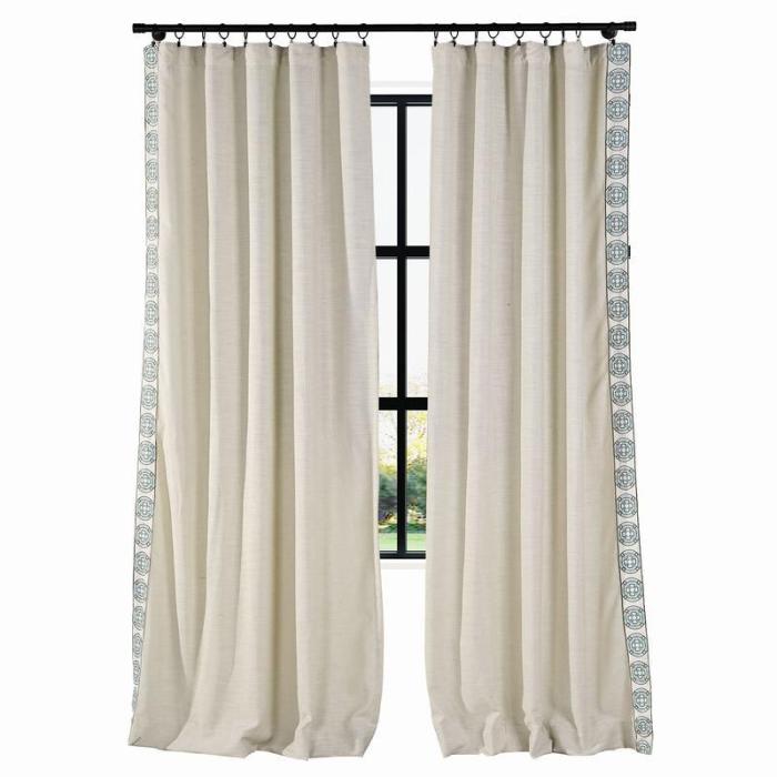 AMARA Polyester Linen Curtain Drapery With Decorative Trim Custom Sold Per Pair