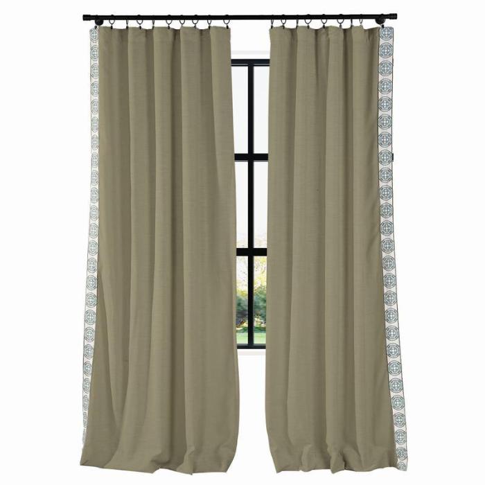 AMARA Polyester Linen Curtain Drapery With Decorative Trim Custom Sold Per Pair