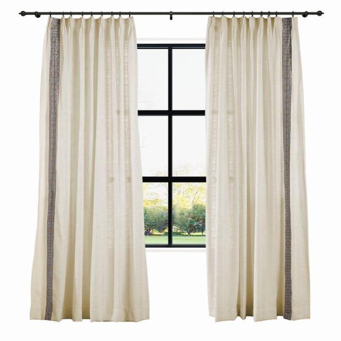 AMARA Polyester Linen Curtain Drapery With Decorative Trim Custom Sold Per Pair