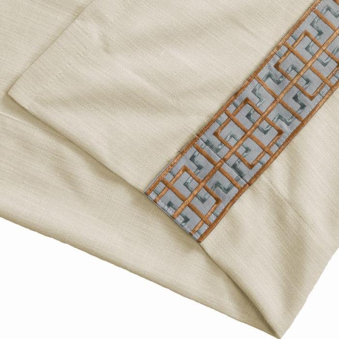 AMARA Polyester Linen Curtain Drapery With Decorative Trim Custom Sold Per Pair