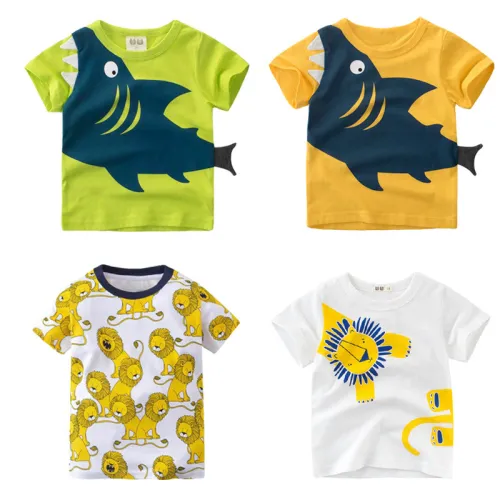 27kids Free shipping Shark Pattern Boys T-shirts for Kids Clothes Summer Baby Tops Shirts Cotton Children t-shirts 2-7Years