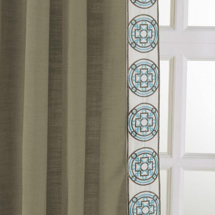AMARA Polyester Linen Curtain Drapery With Decorative Trim Custom Sold Per Pair