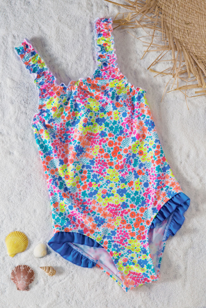 Multicolored Bow Ruffle Girls’ One Piece Swimsuit