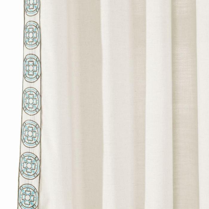 AMARA Polyester Linen Curtain Drapery With Decorative Trim Custom Sold Per Pair