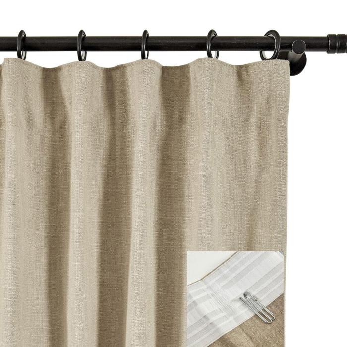 AMARA Polyester Linen Curtain Drapery With Decorative Trim Custom Sold Per Pair