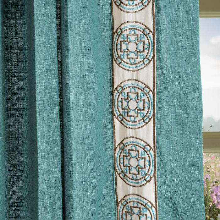 AMARA Polyester Linen Curtain Drapery With Decorative Trim Custom Sold Per Pair
