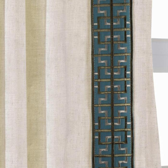 AMARA Polyester Linen Curtain Drapery With Decorative Trim Custom Sold Per Pair
