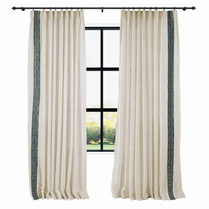 AMARA Polyester Linen Curtain Drapery With Decorative Trim Custom Sold Per Pair