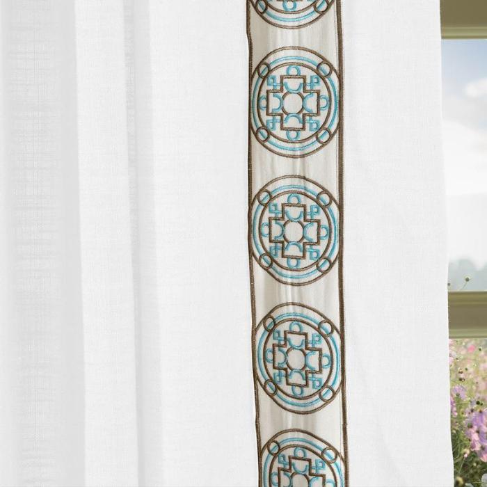 AMARA Polyester Linen Curtain Drapery With Decorative Trim Custom Sold Per Pair
