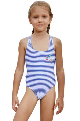 Blue Nautical Stripes Toddler Girls Maillot Swimwear