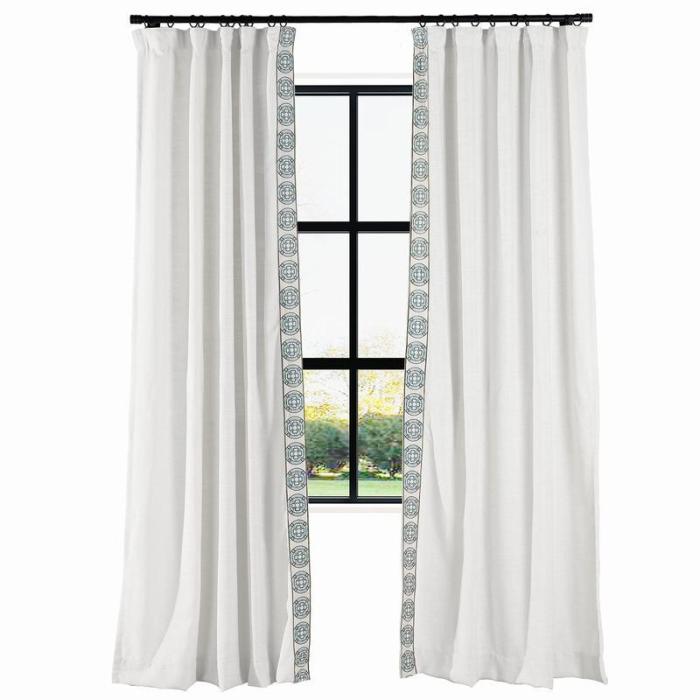 AMARA Polyester Linen Curtain Drapery With Decorative Trim Custom Sold Per Pair