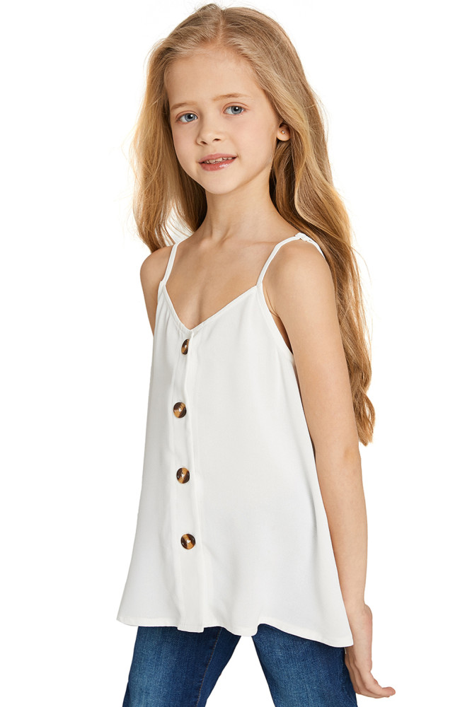 White Girls Sleeveless Button Down Cami Tank