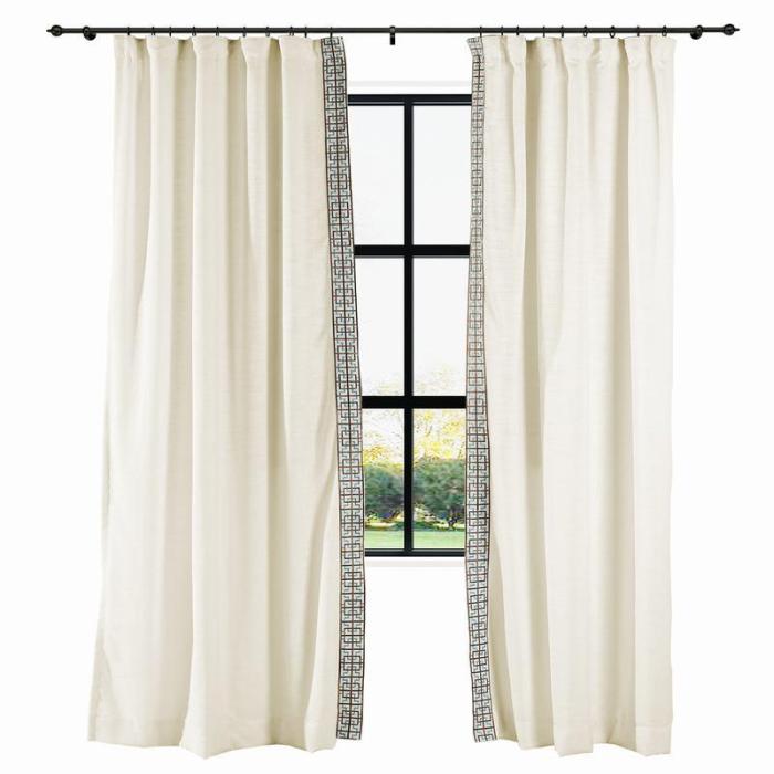 AMARA Polyester Linen Curtain Drapery With Decorative Trim Custom Sold Per Pair