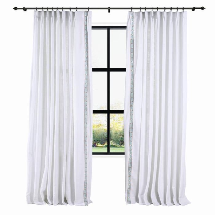 23 1432 AMARA Polyester Linen Curtain Drapery With Decorative Trim Custom Sold Per Pair