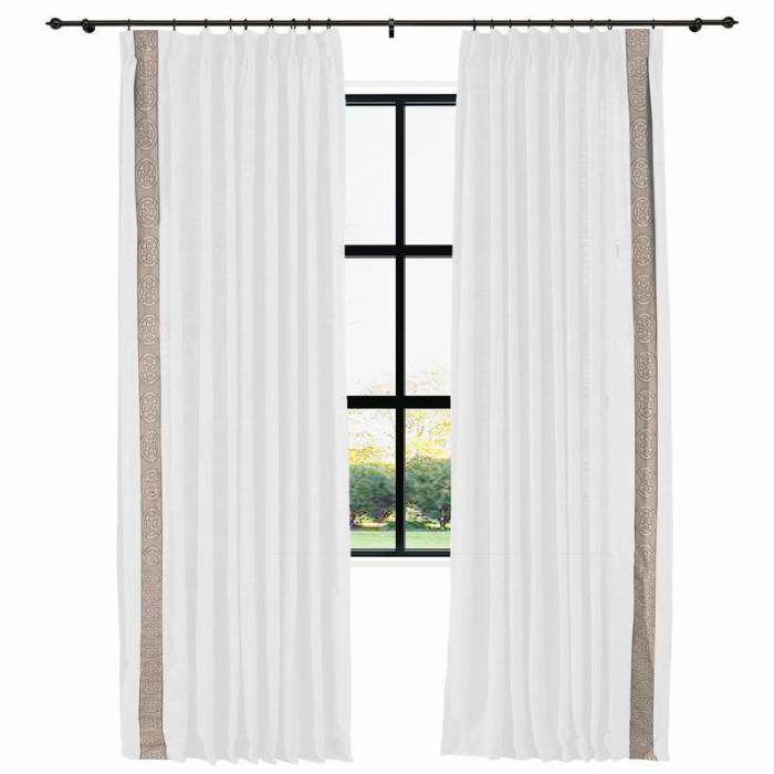 AMARA Polyester Linen Curtain Drapery With Decorative Trim Custom Sold Per Pair
