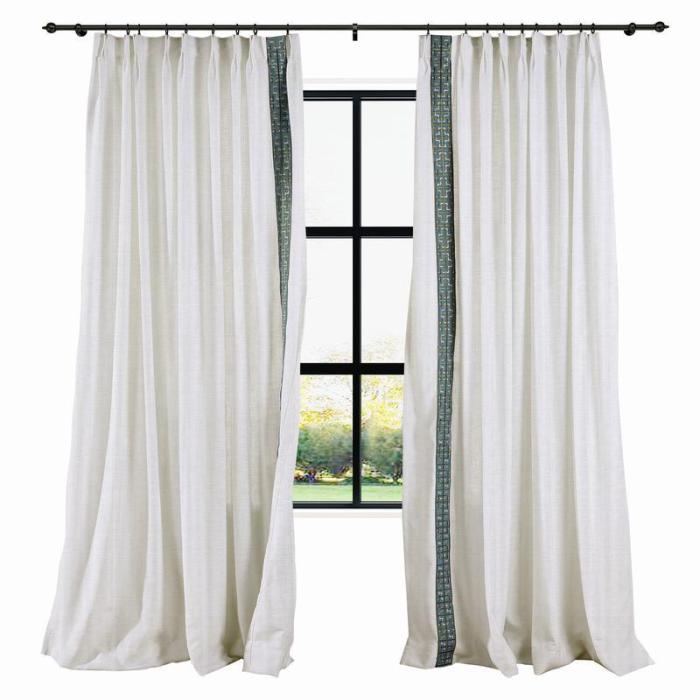 AMARA Polyester Linen Curtain Drapery With Decorative Trim Custom Sold Per Pair