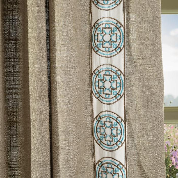 AMARA Polyester Linen Curtain Drapery With Decorative Trim Custom Sold Per Pair