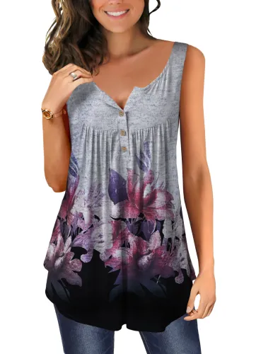 Women's Summer Sleeveless Buttons Up Neck Casual Tank Tops Basic Flowy Blouse
