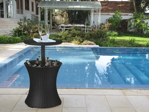 Outdoor Patio Furniture and Hot Tub Side Table with 7.5 Gallon Beer and Wine