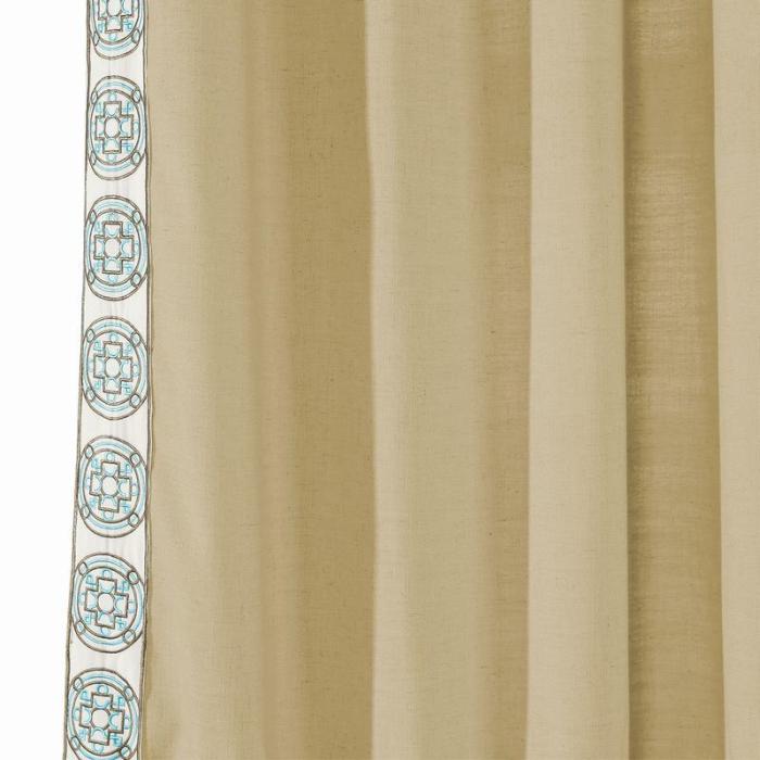 AMARA Polyester Linen Curtain Drapery With Decorative Trim Custom Sold Per Pair