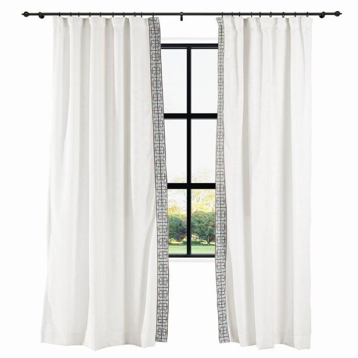 AMARA Polyester Linen Curtain Drapery With Decorative Trim Custom Sold Per Pair