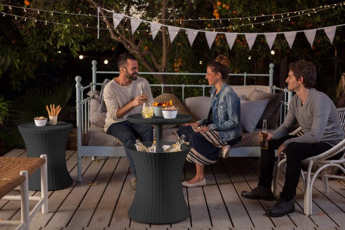 Outdoor Patio Furniture and Hot Tub Side Table with 7.5 Gallon Beer and Wine