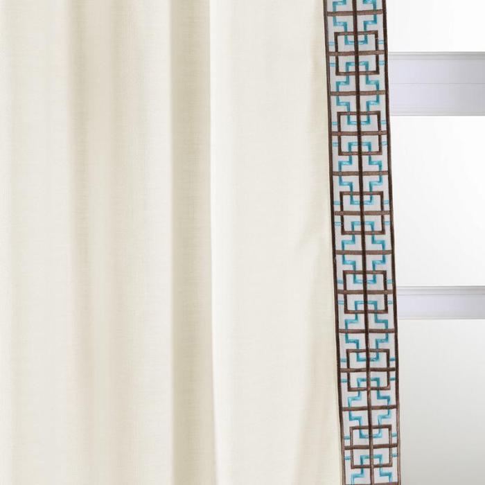 AMARA Polyester Linen Curtain Drapery With Decorative Trim Custom Sold Per Pair