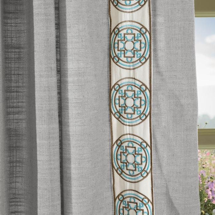 AMARA Polyester Linen Curtain Drapery With Decorative Trim Custom Sold Per Pair