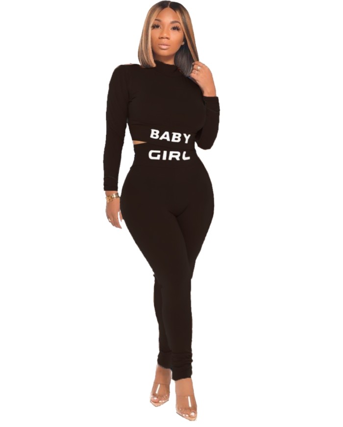 Sports Print Long Sleeve Crop Top and Pants Set