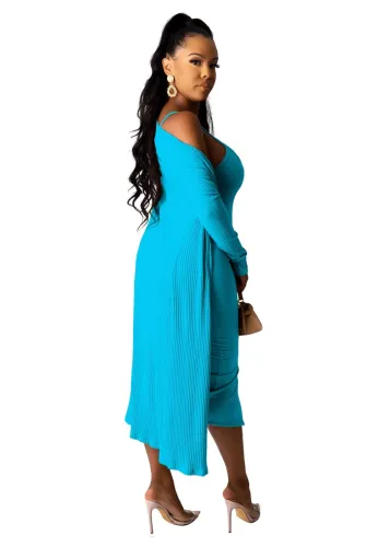Solid Color Two Piece Dress with Matching Cardigans