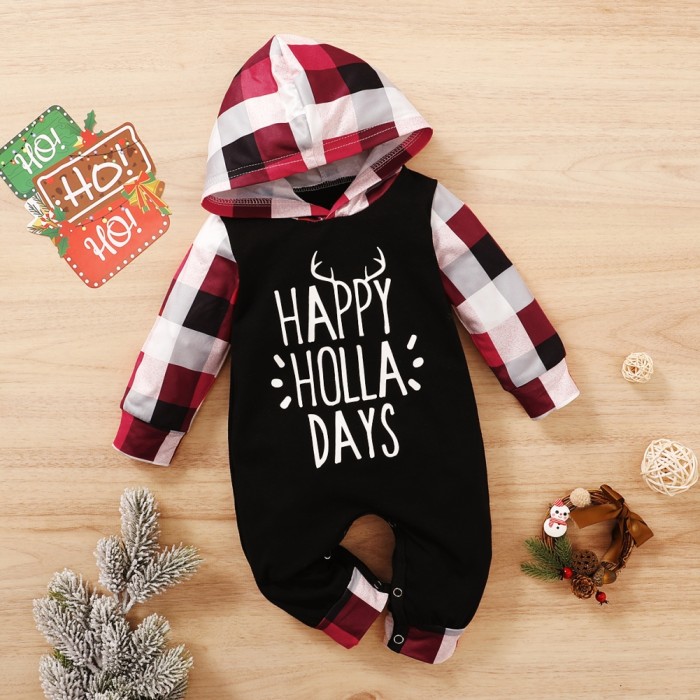 Baby Boy Autumn Plaid Hoodie Rompers