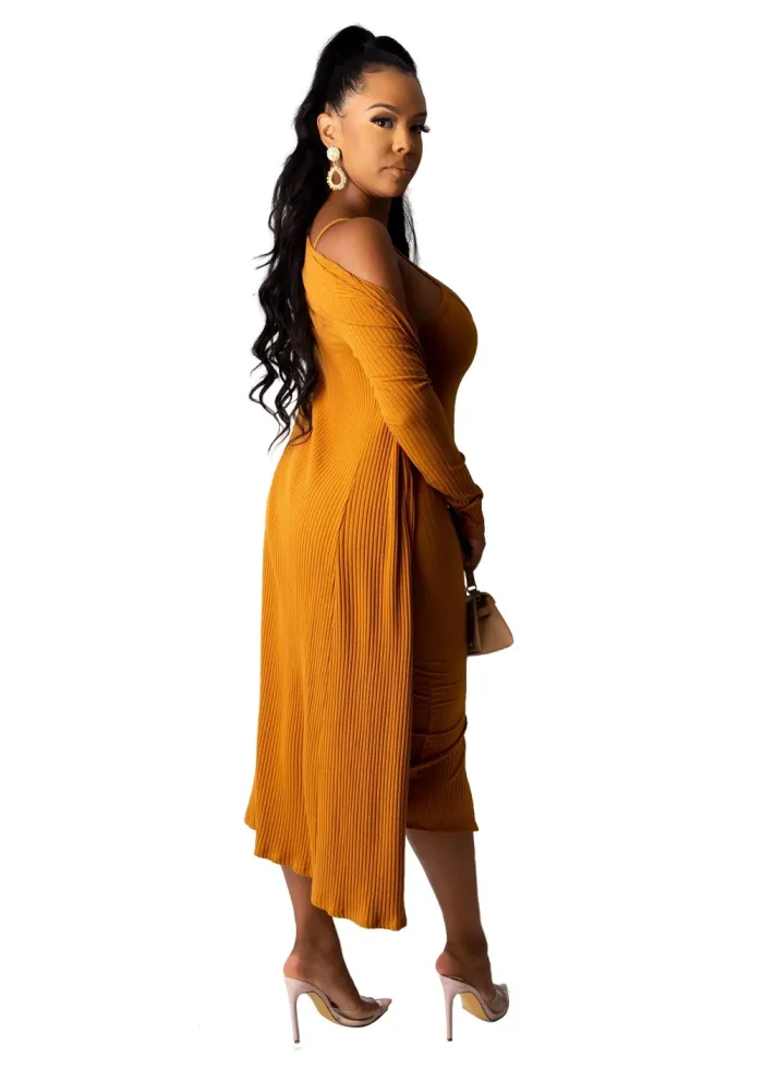 Solid Color Two Piece Dress with Matching Cardigans