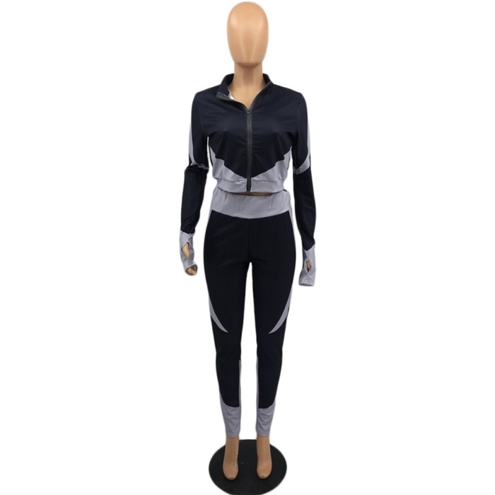 Autumn Contrast Two Piece Tight Jogging Set
