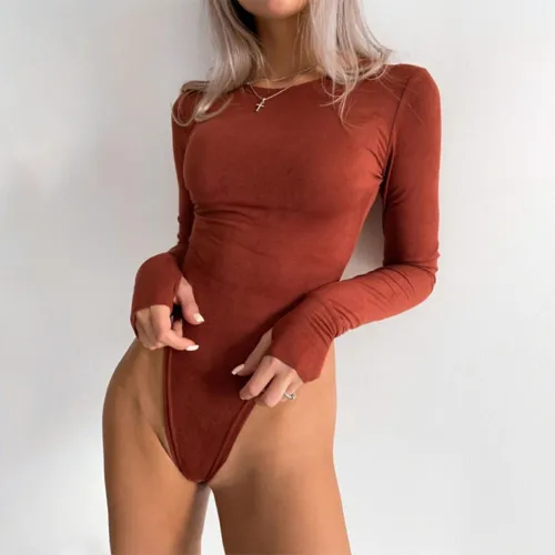 Sexy High Cut Plain Bodysuit with Full Sleeves