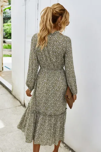 Fall Long Sleeve O Neck Dot Long Dress