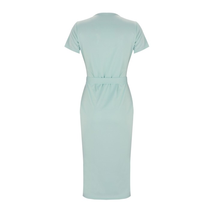 Autumn Green Slit Midi Dress with Belt