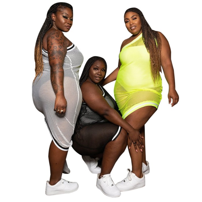 Plus Size Two Piece One Shoulder Mesh Club Dress