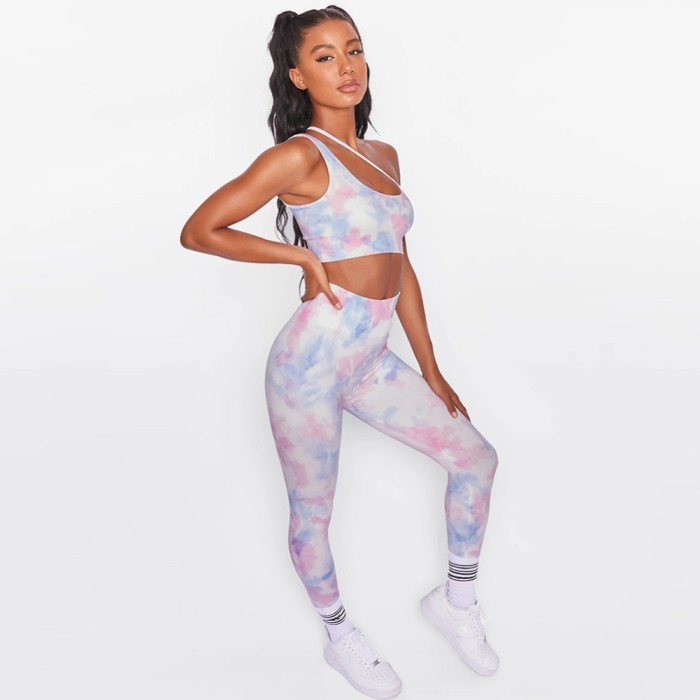 Sports Yoga Tie Dye Bra and High Waist Legging Set