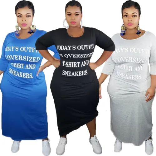 Plus Size Print O Neck Long Shirt Dress