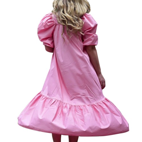 Summer Pink High Low Square Vintage Long Dress