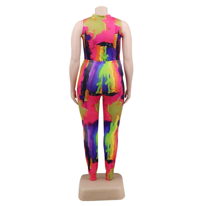 Plus Size Matching Colorful Top and Pants Set