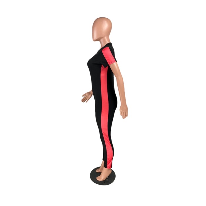 Sexy Short Sleeve Contrast Bodycon Jumpsuit