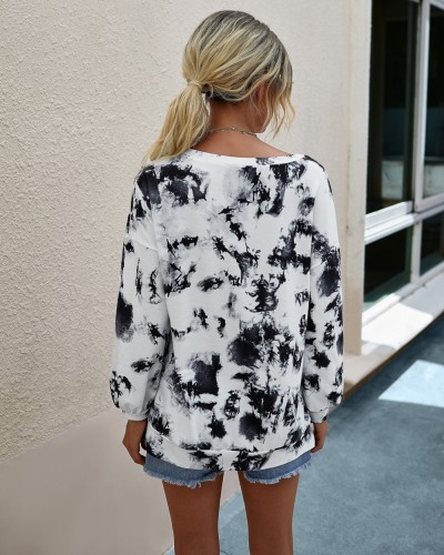 Autumn Tie Dye O Neck Long Sleeve Loose Shirt