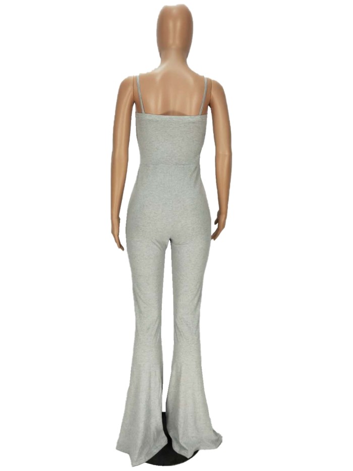 Plain Bell Bottom Strap Jumpsuit