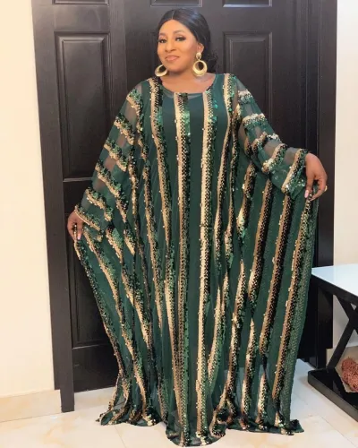 Muslim Sequins Striped Long Gown